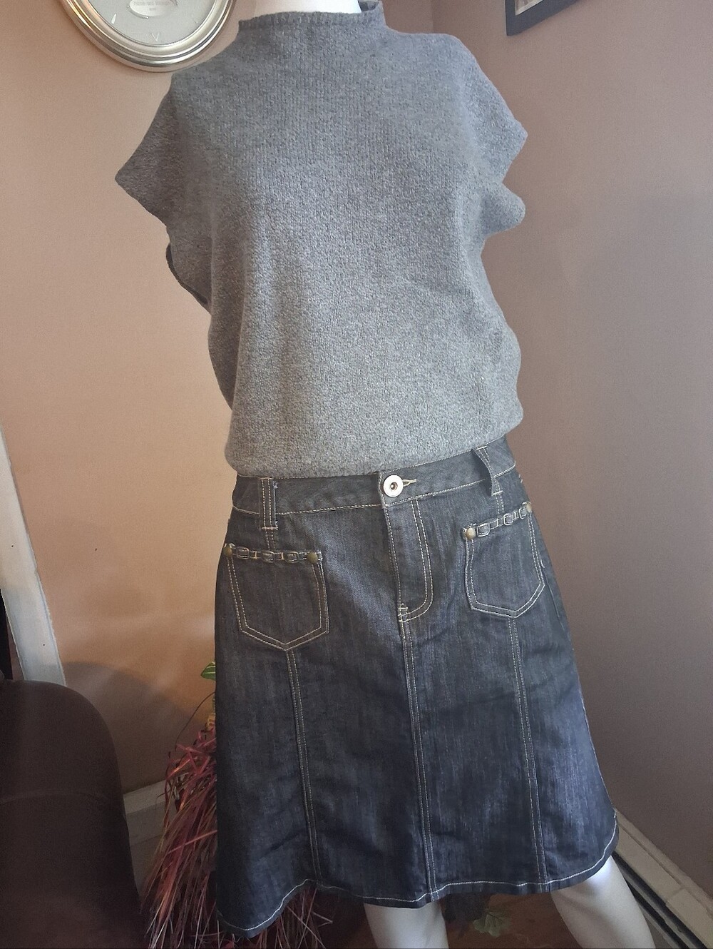 dressbarn Dark Blue Denim A-Line Skirt